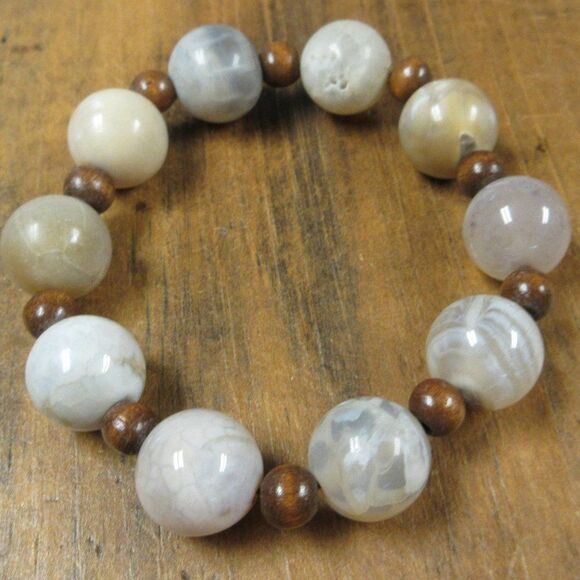 MERRISOTA JEWELRY Agate and Wood Stretch Bracelet Womens Sz 6 1/2" Gemstones NEW - Picture 4 of 6